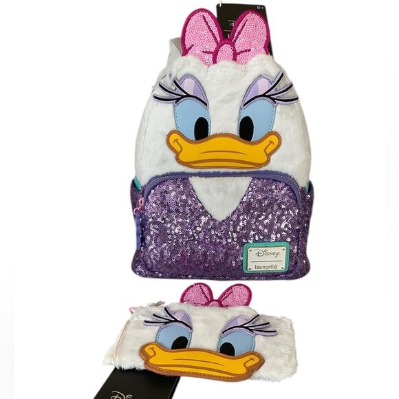 Loungefly Plush Daisy Duck Mini Backpack & matching Wallet NWT - Picture 1 of 16